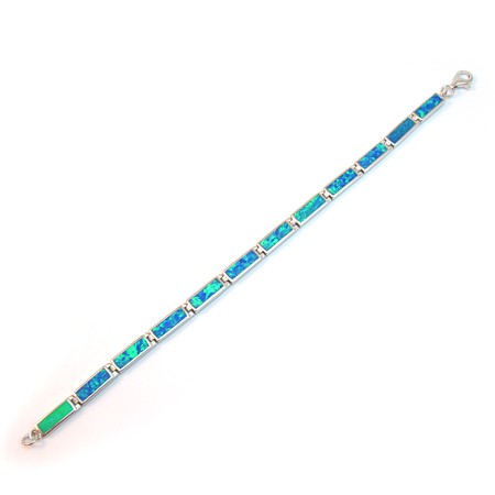 Rectangle link with Blue Fire Opal Inlay Bracelet - Click Image to Close
